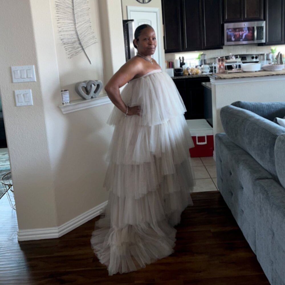 Tan Tulle Ruffled Halter Dress